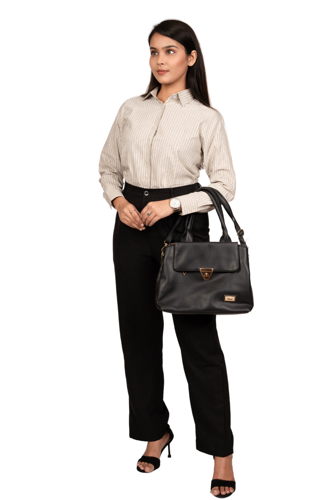 Classic Beige Women's Shirt with Black & white stripes
