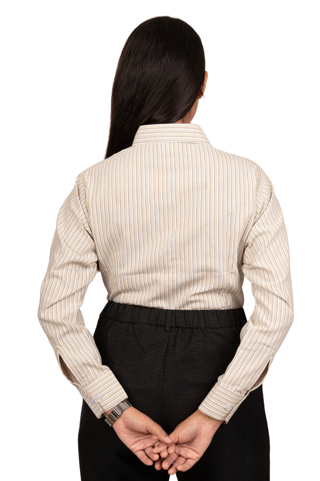 Classic Beige Women's Shirt with Black & white stripes