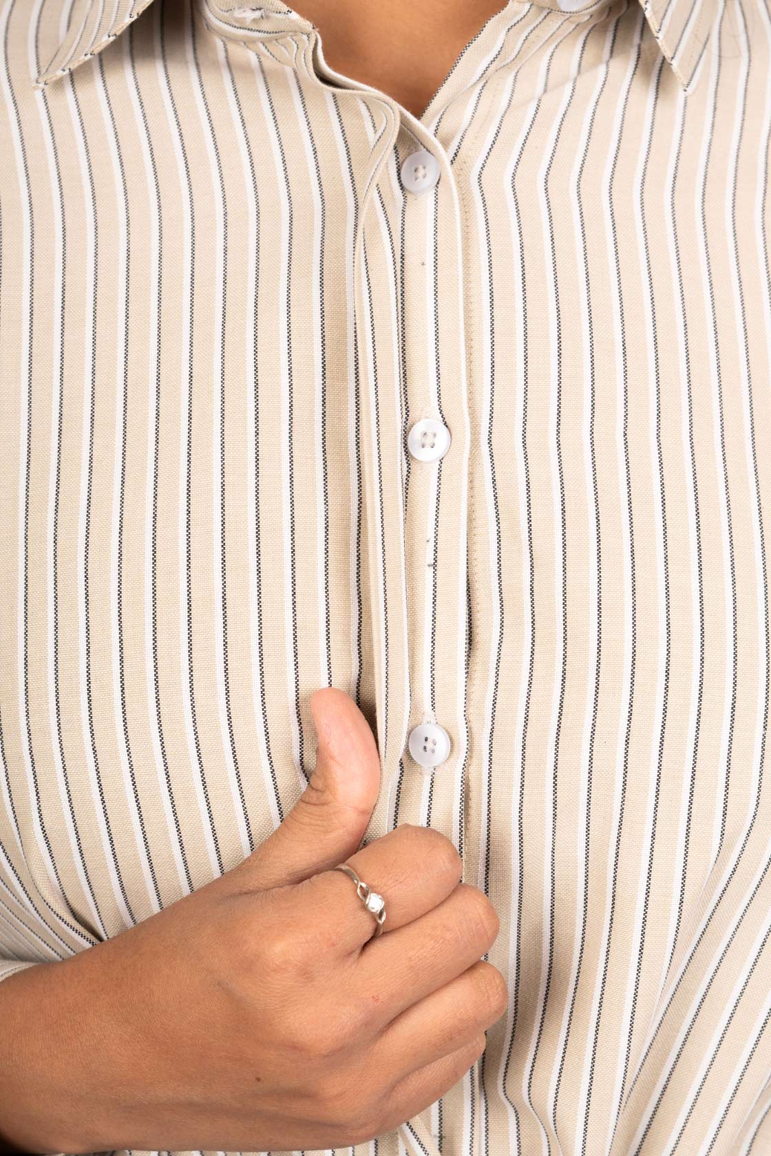 Classic Beige Women's Shirt with Black & white stripes