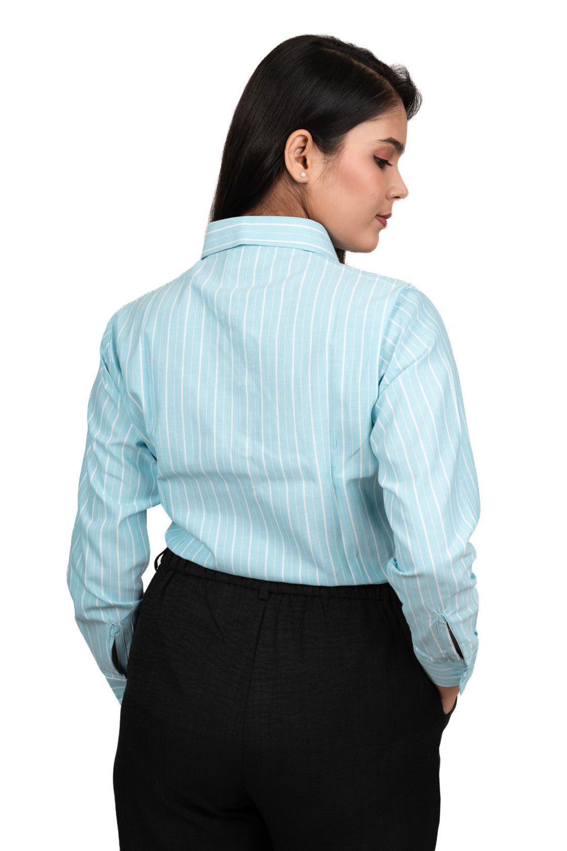 Fresh Blue Women's Shirt With White Stripes
