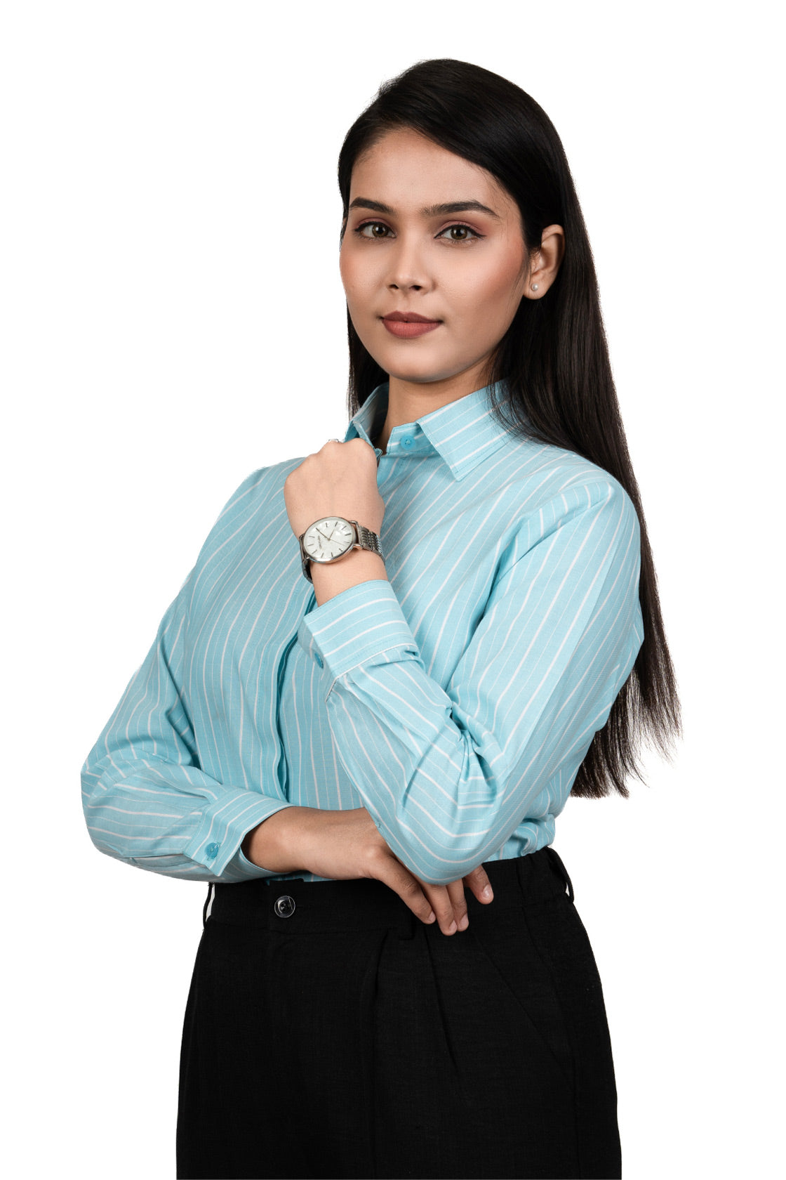Fresh Blue Women's Shirt With White Stripes