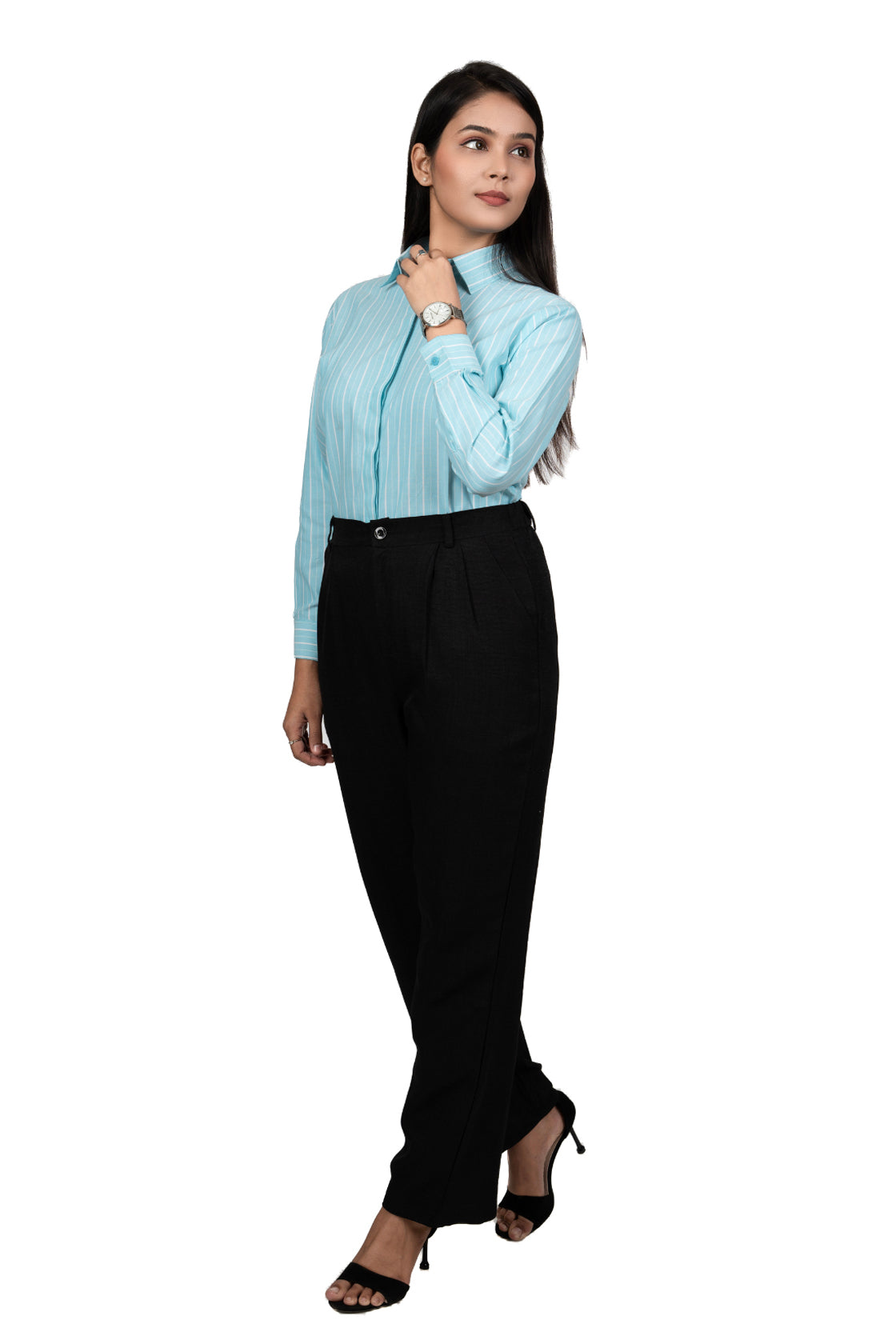 Fresh Blue Women's Shirt With White Stripes