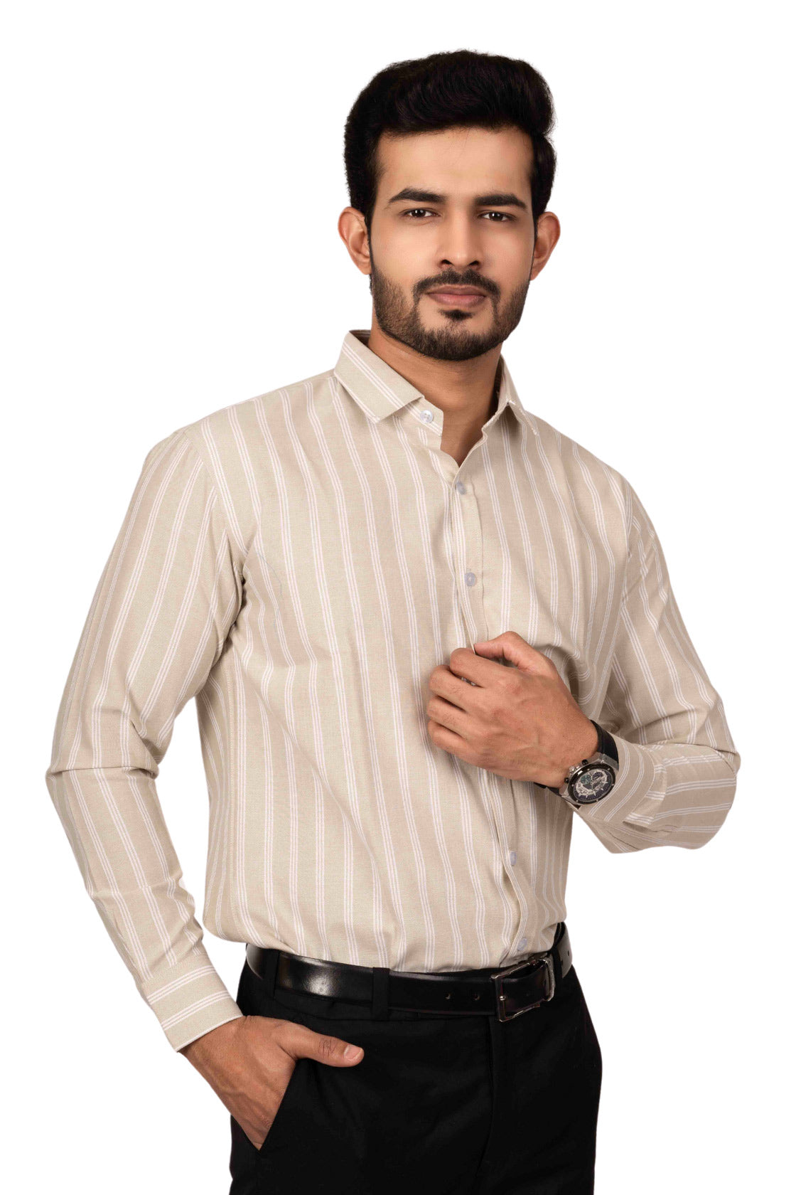 Classic Beige Shirt with white stripes