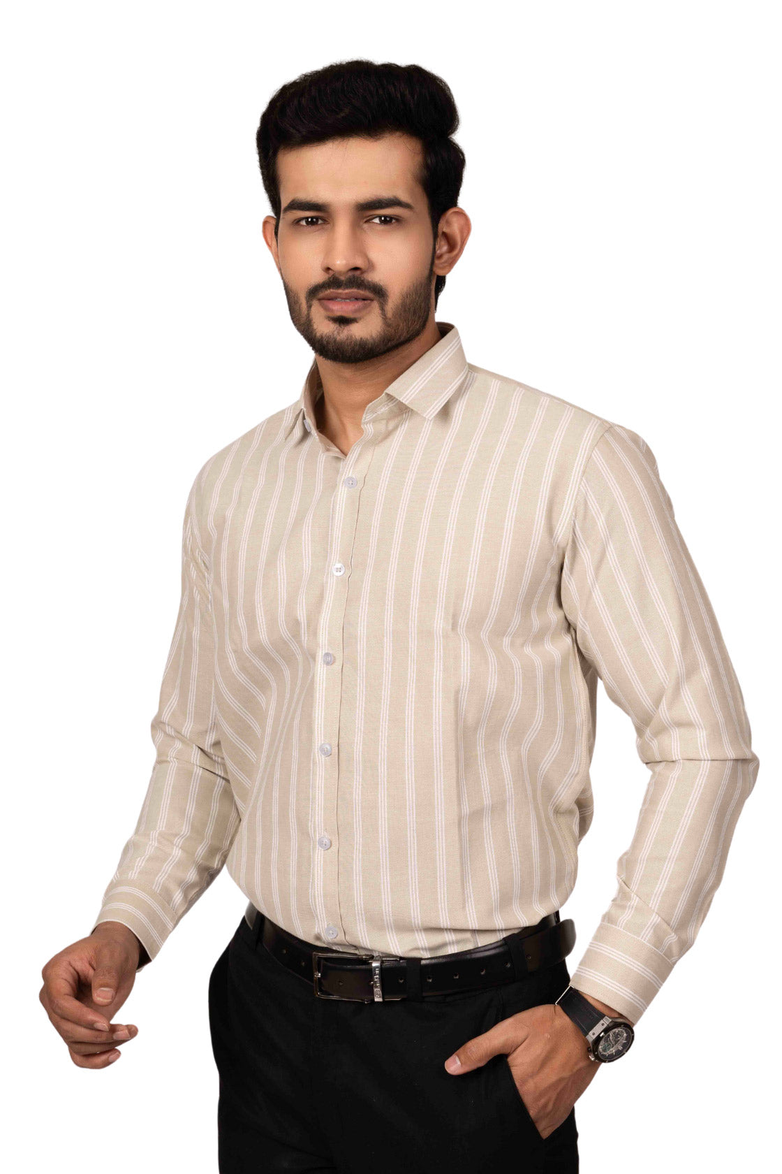 Classic Beige Shirt with white stripes
