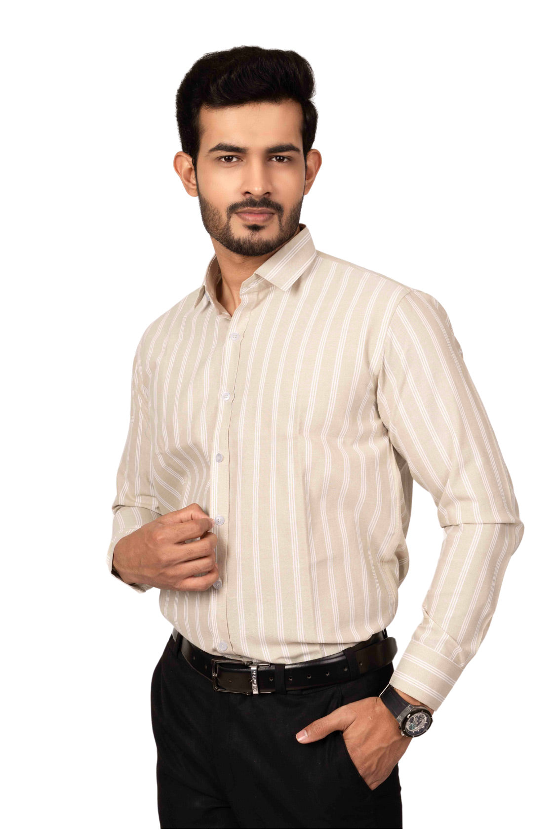 Classic Beige Shirt with white stripes
