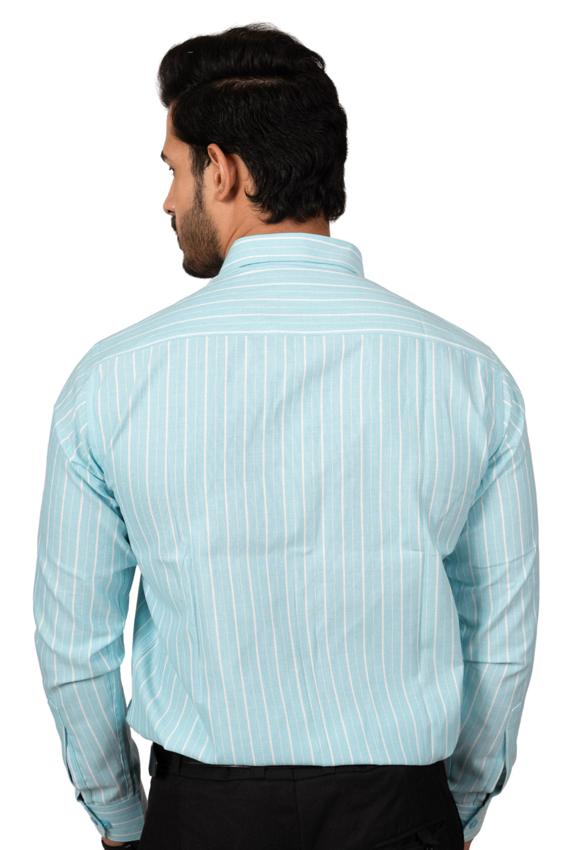 Fresh Blue Men's Shirt With White Stripes