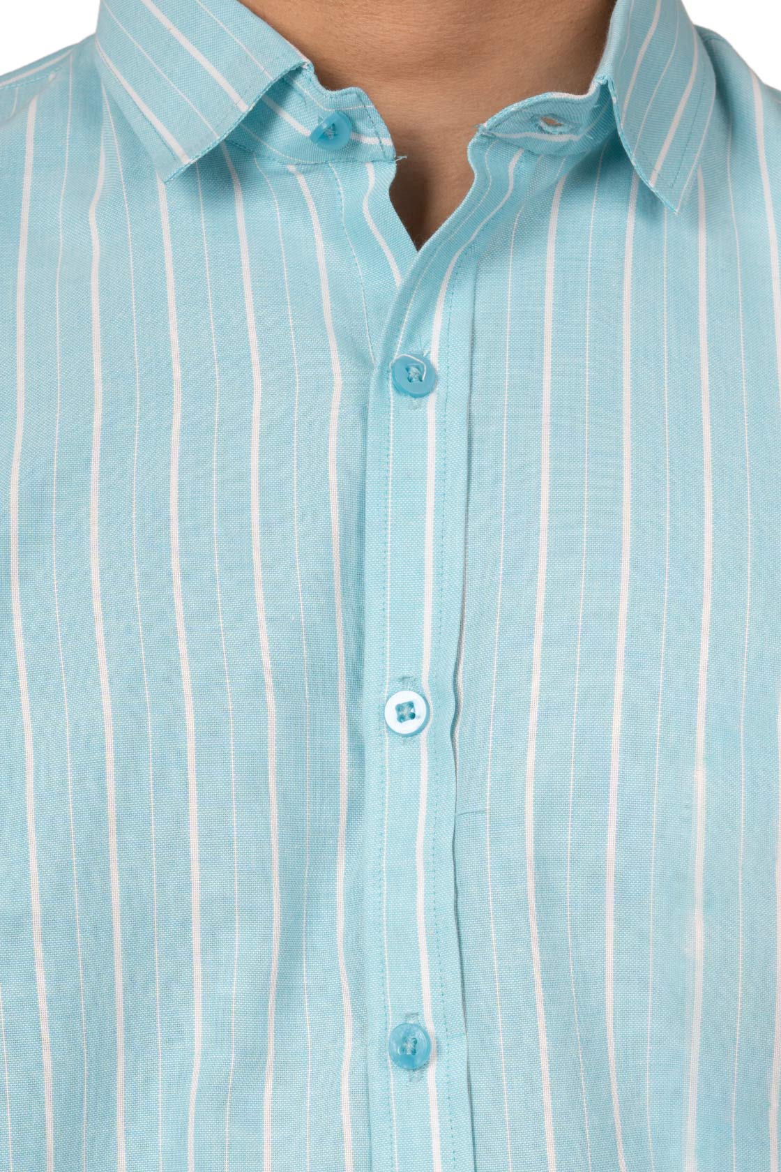 Fresh Blue Men's Shirt With White Stripes
