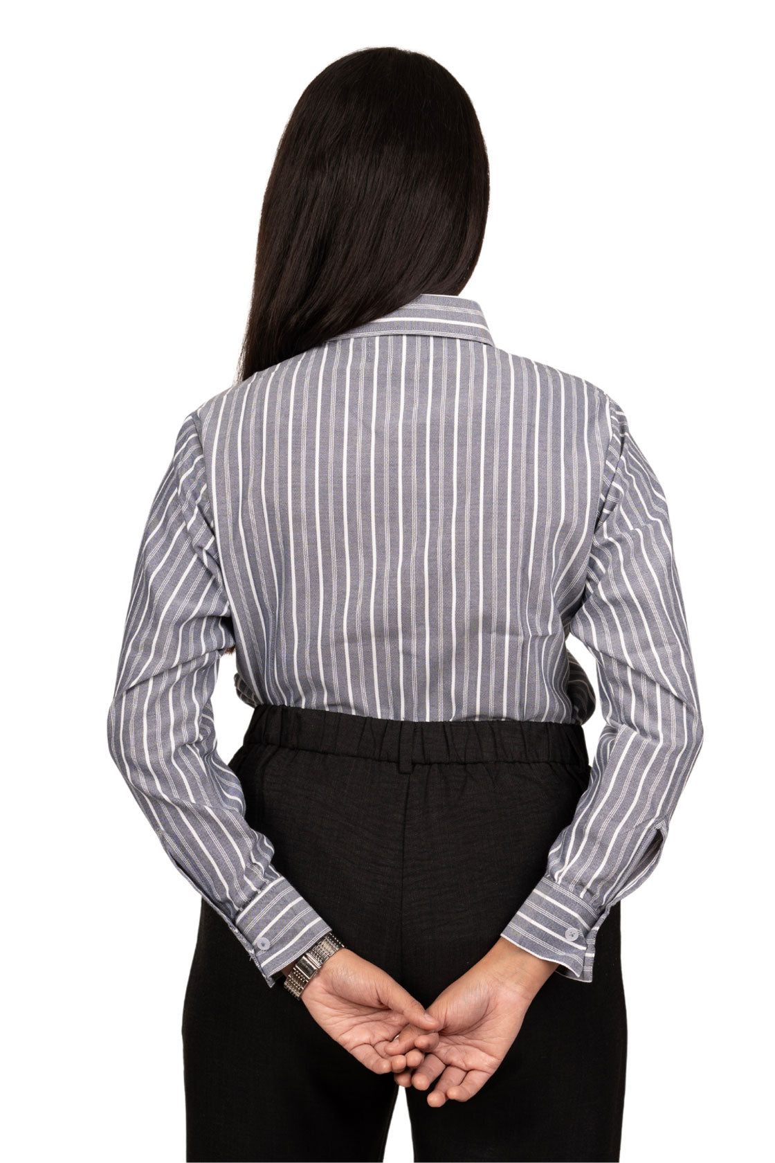 Steel Grey Women's Shirt With White Stripes