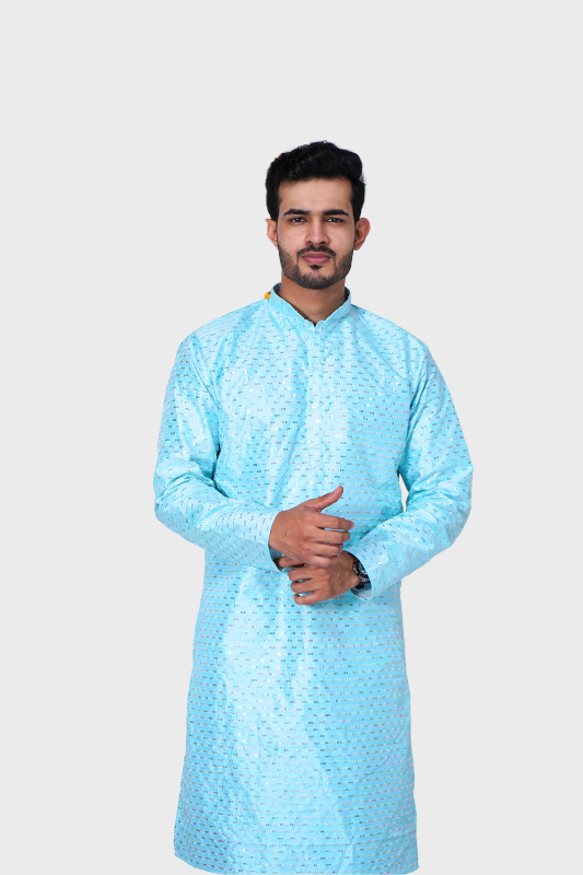 Straight Sequence  Malai Kurta- Breezy Blue