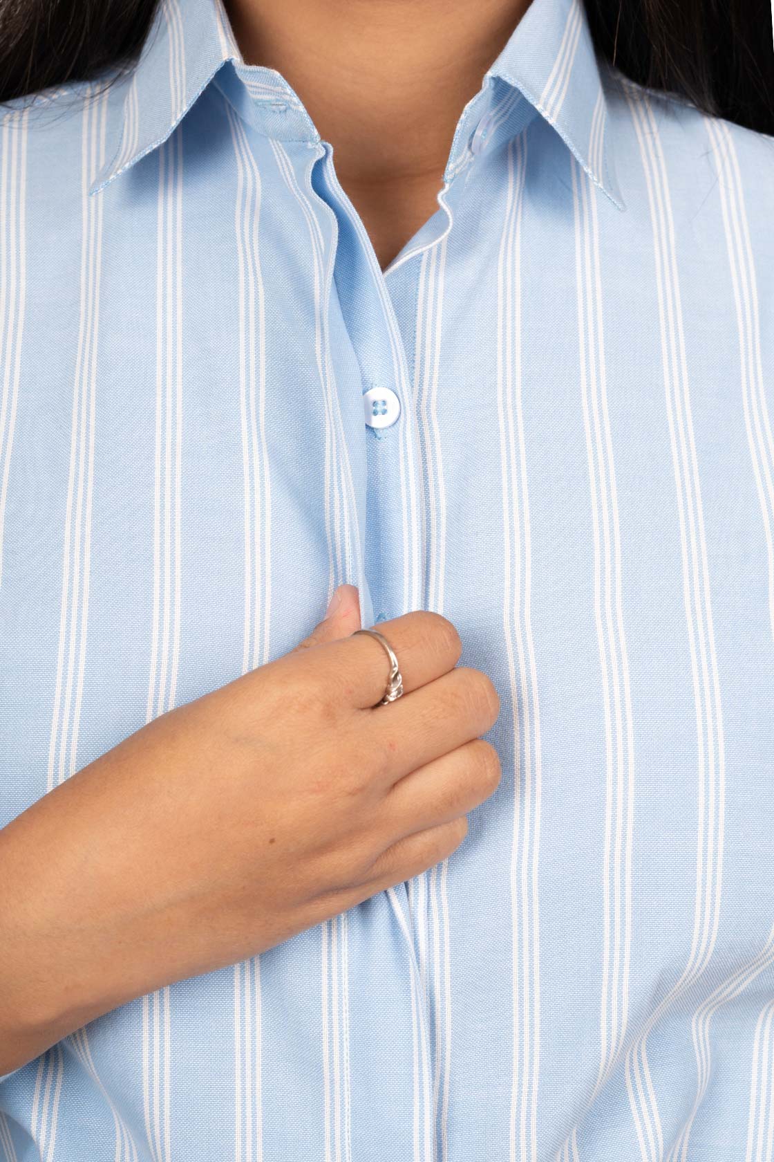 Baby Blue Women’s Shirt With White Stripes