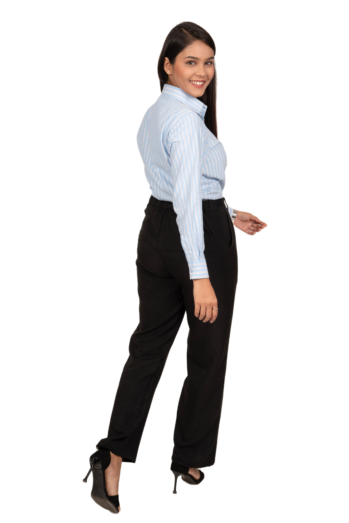 Baby Blue Women’s Shirt With White And Black Stripes