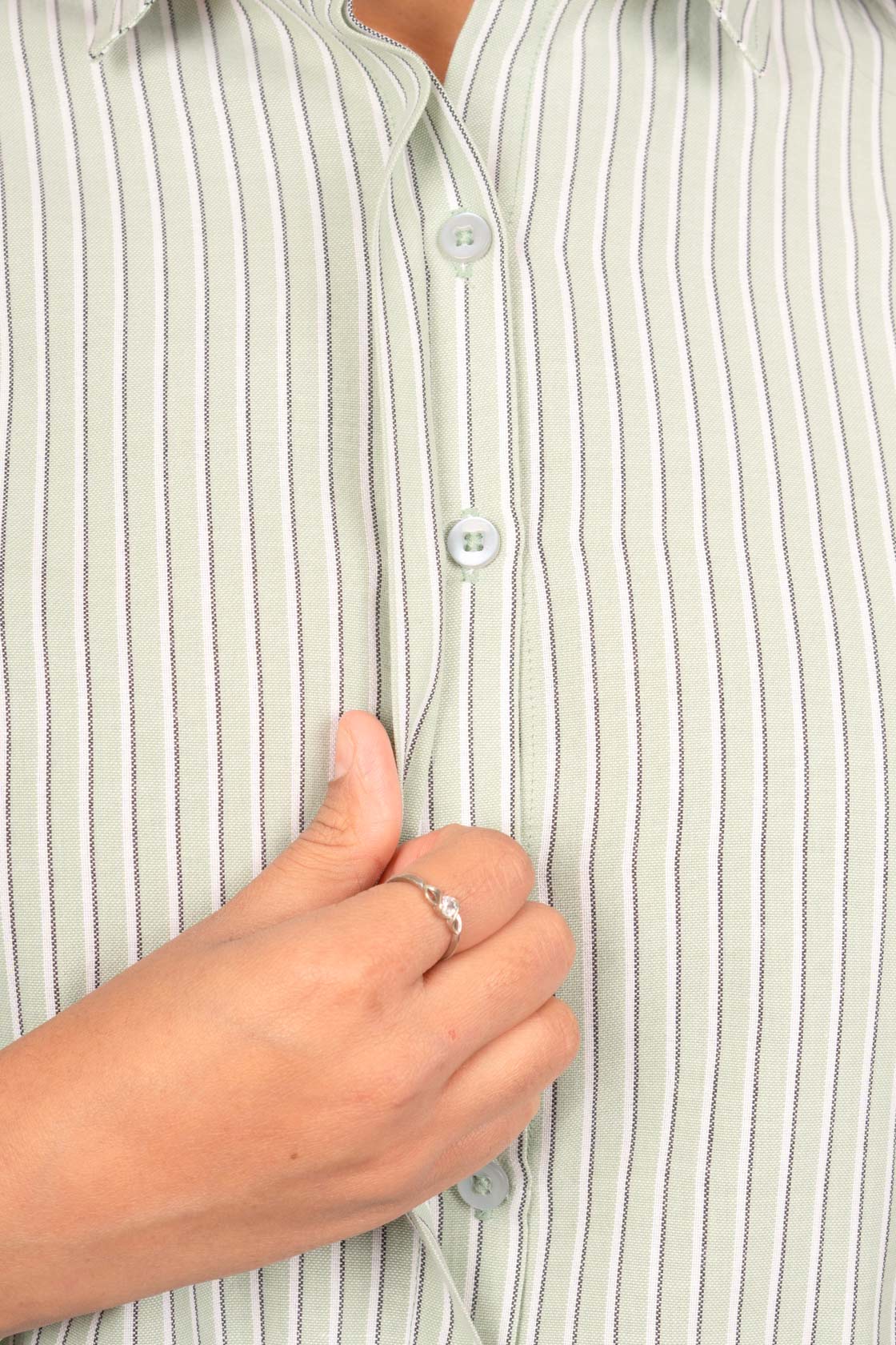 Pistachio Green Women's Shirt With White & Black Stripes