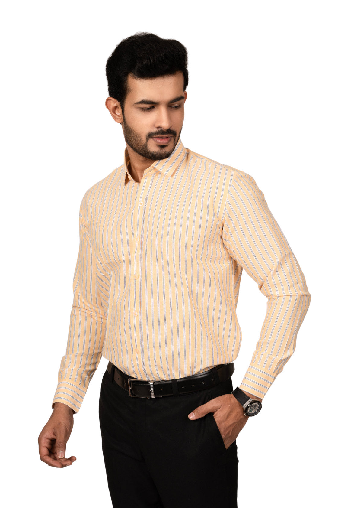 Marigold Yellow Men's Shirt With White Stripes