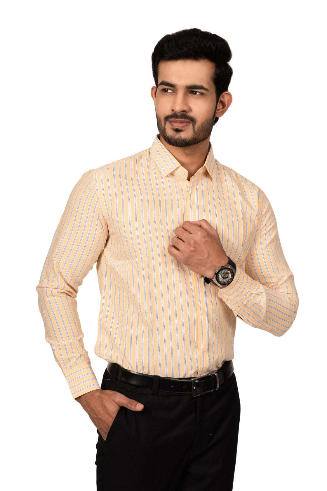 Marigold Yellow Men's Shirt With White Stripes