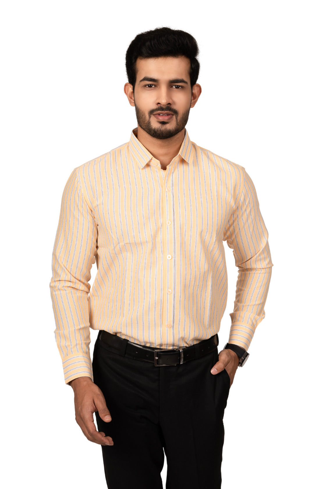 Marigold Yellow Men's Shirt With White Stripes