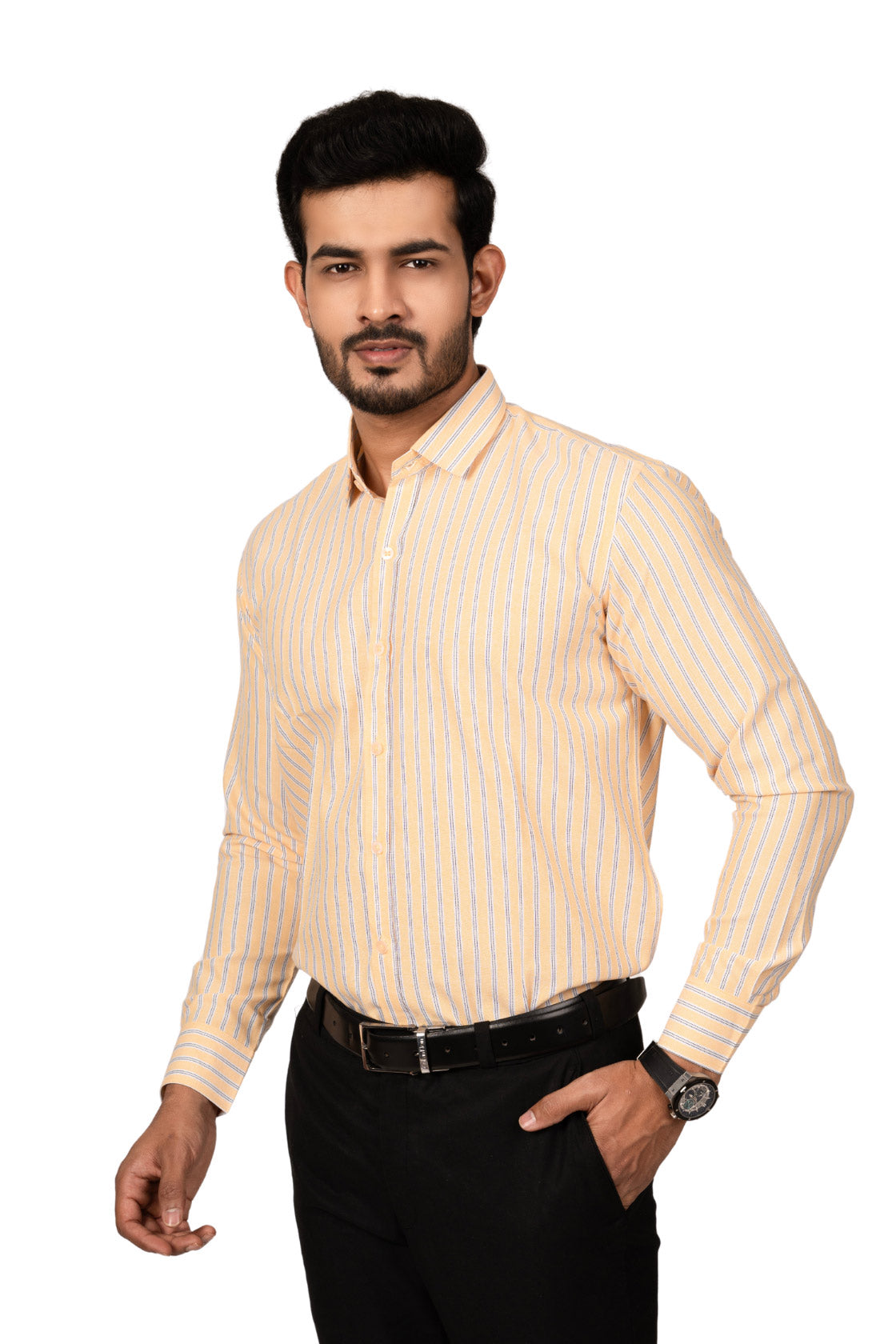 Marigold Yellow Men's Shirt With White Stripes