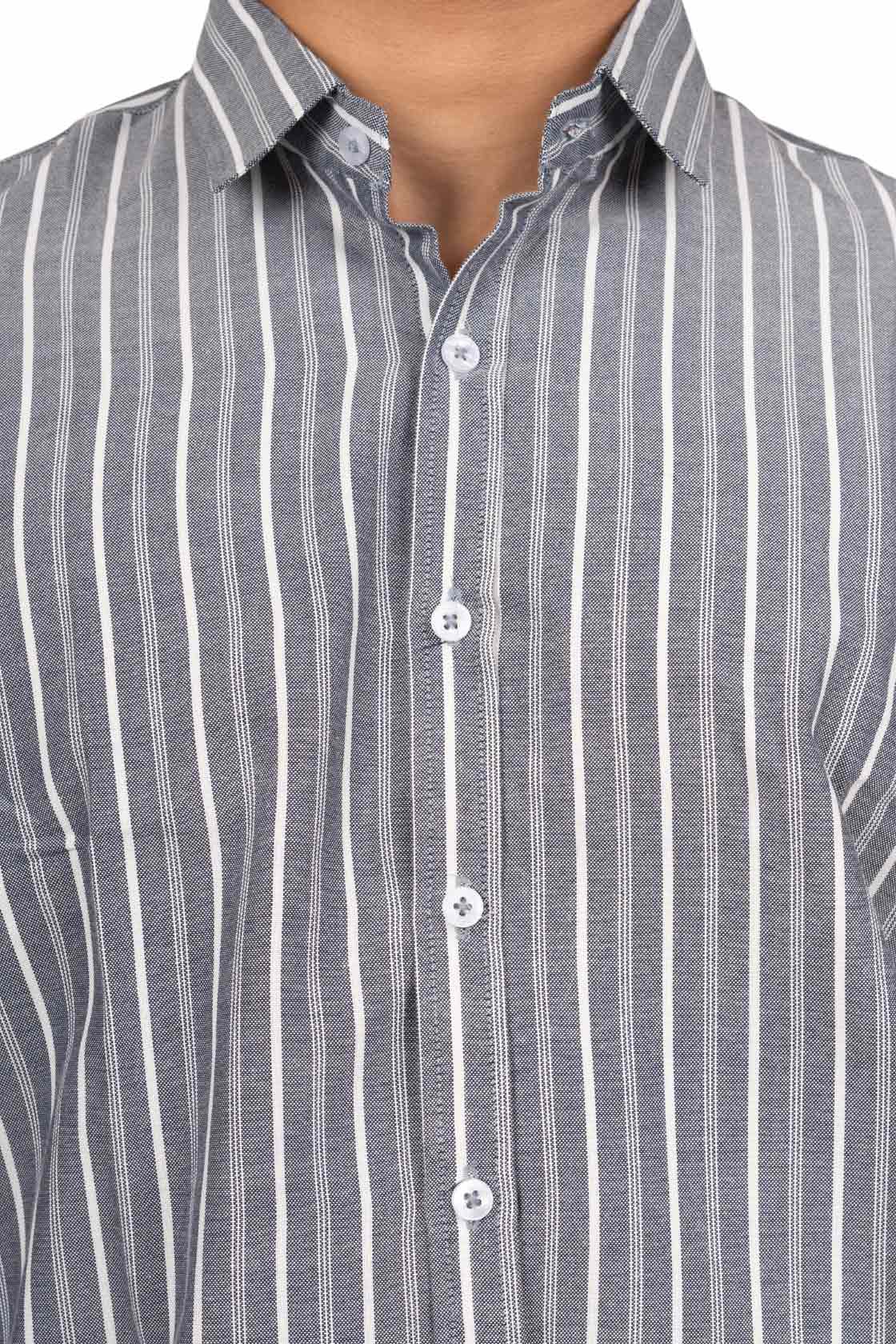 Steel Grey Men's Shirt With White Stripes