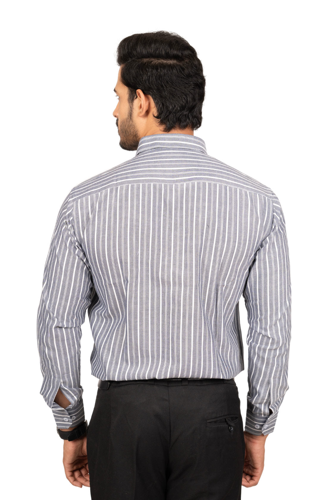 Steel Grey Men's Shirt With White Stripes