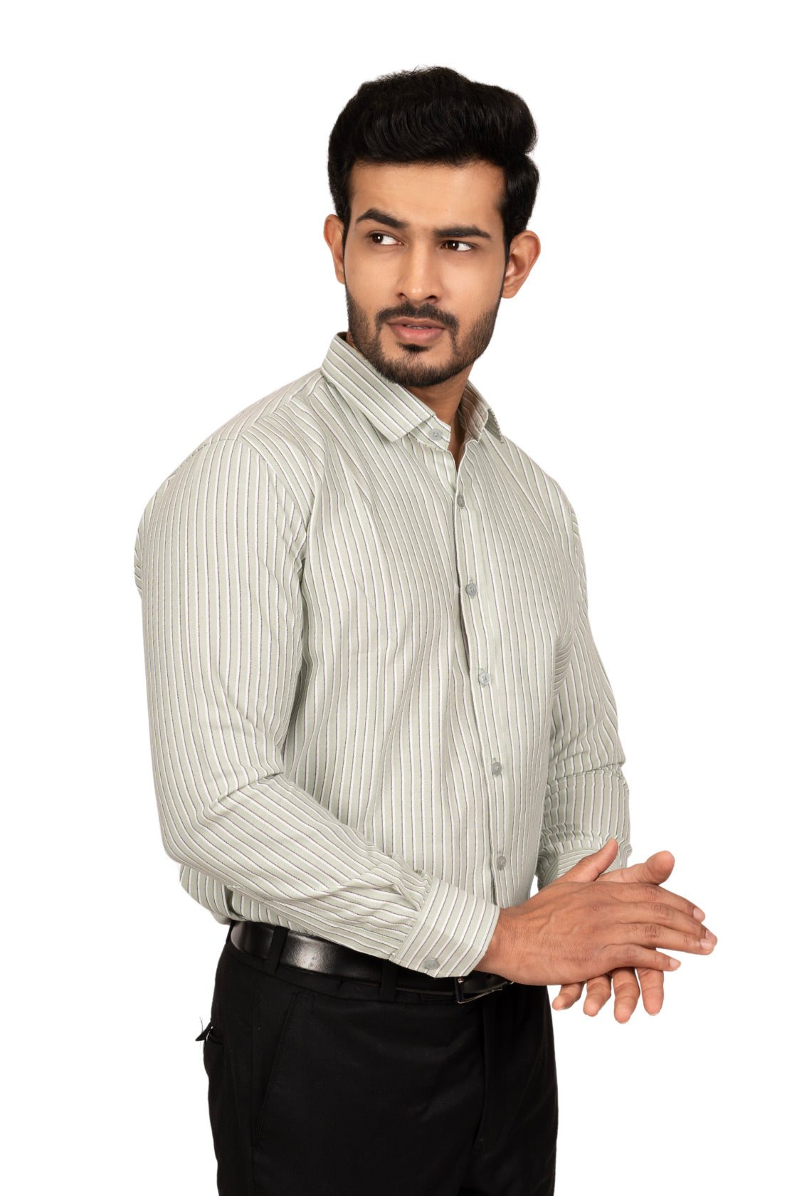 Pistachio Green Men's Shirt With White & Black Stripes