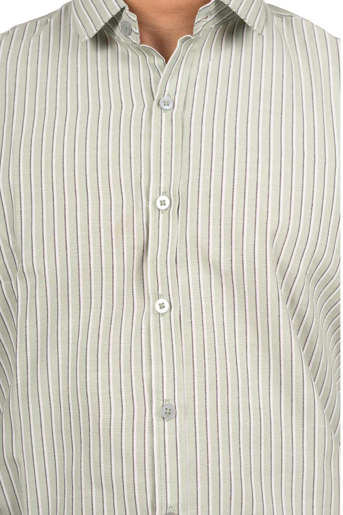 Pistachio Green Men's Shirt With White & Black Stripes