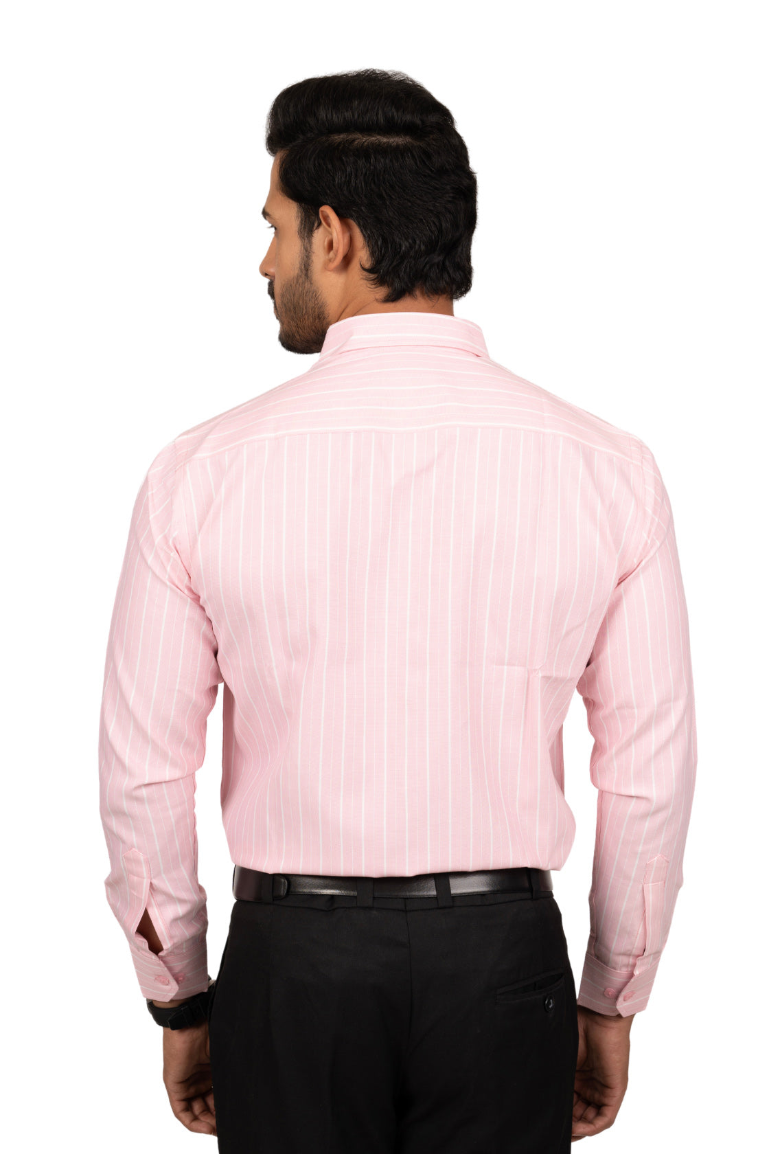 Rose Pink Men's Shirt With White Stripes