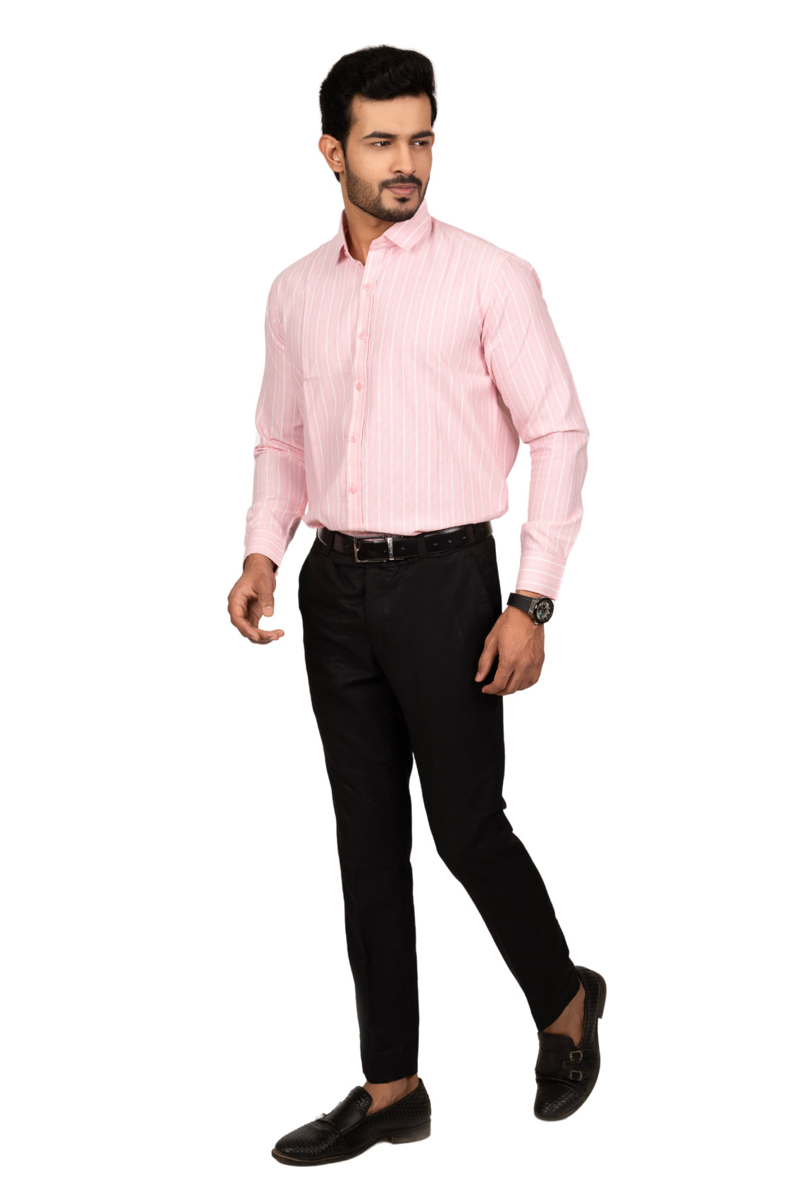 Rose Pink Men's Shirt With White Stripes