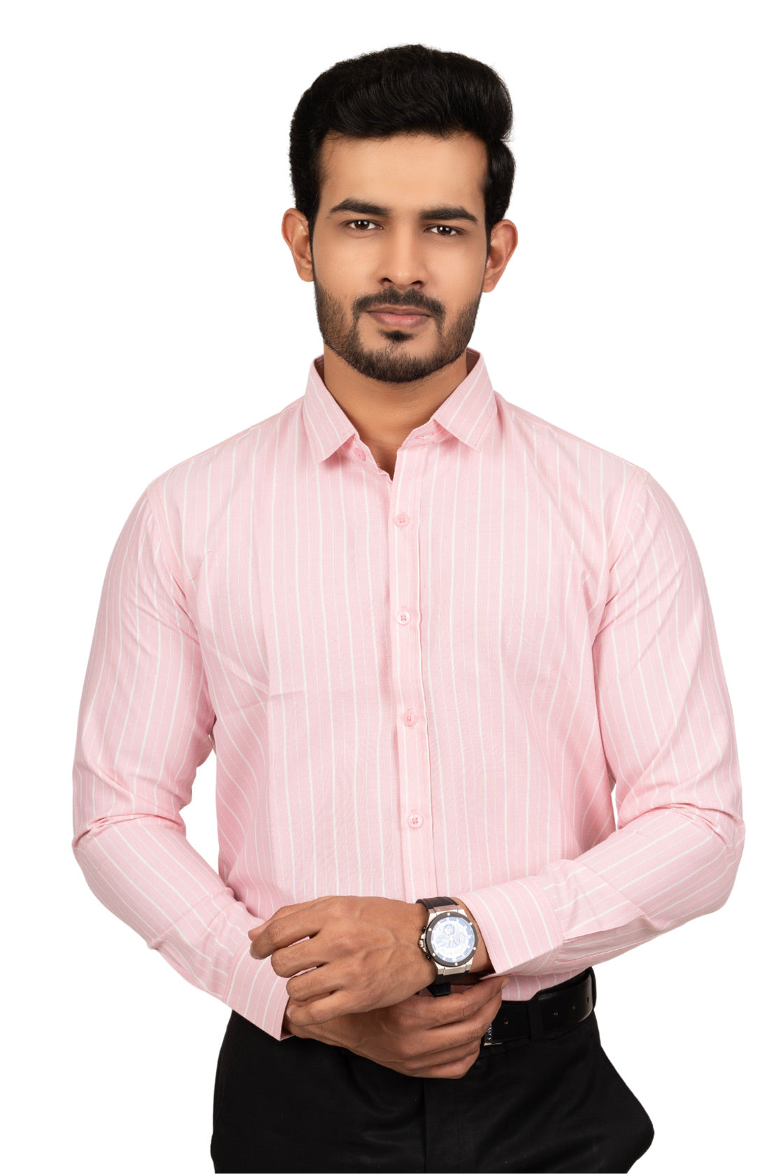 Rose Pink Men's Shirt With White Stripes