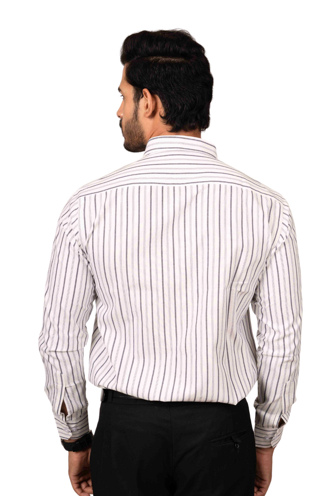 Classic White Men's Shirt With Black And White Stripes