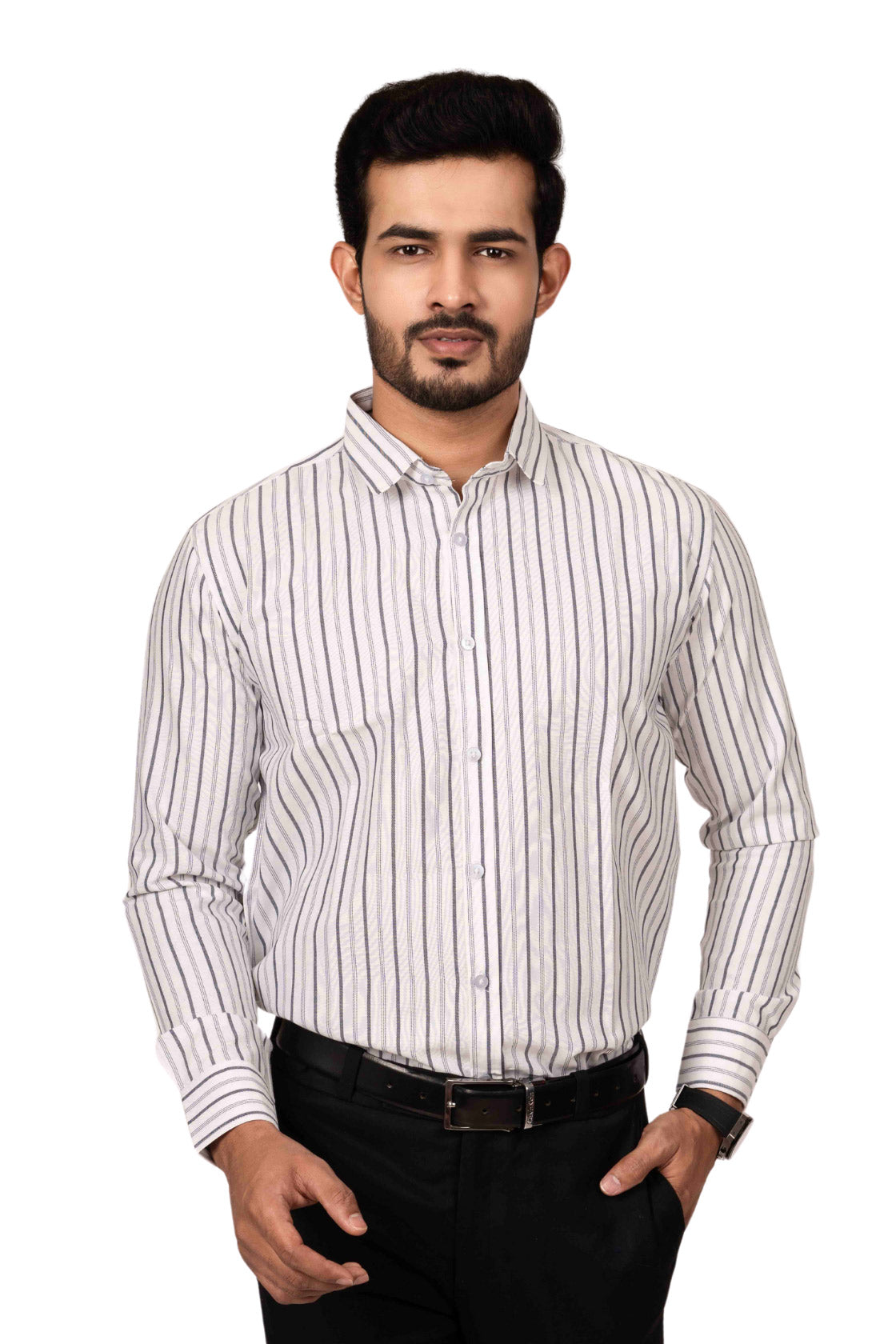 Classic White Men's Shirt With Black And White Stripes