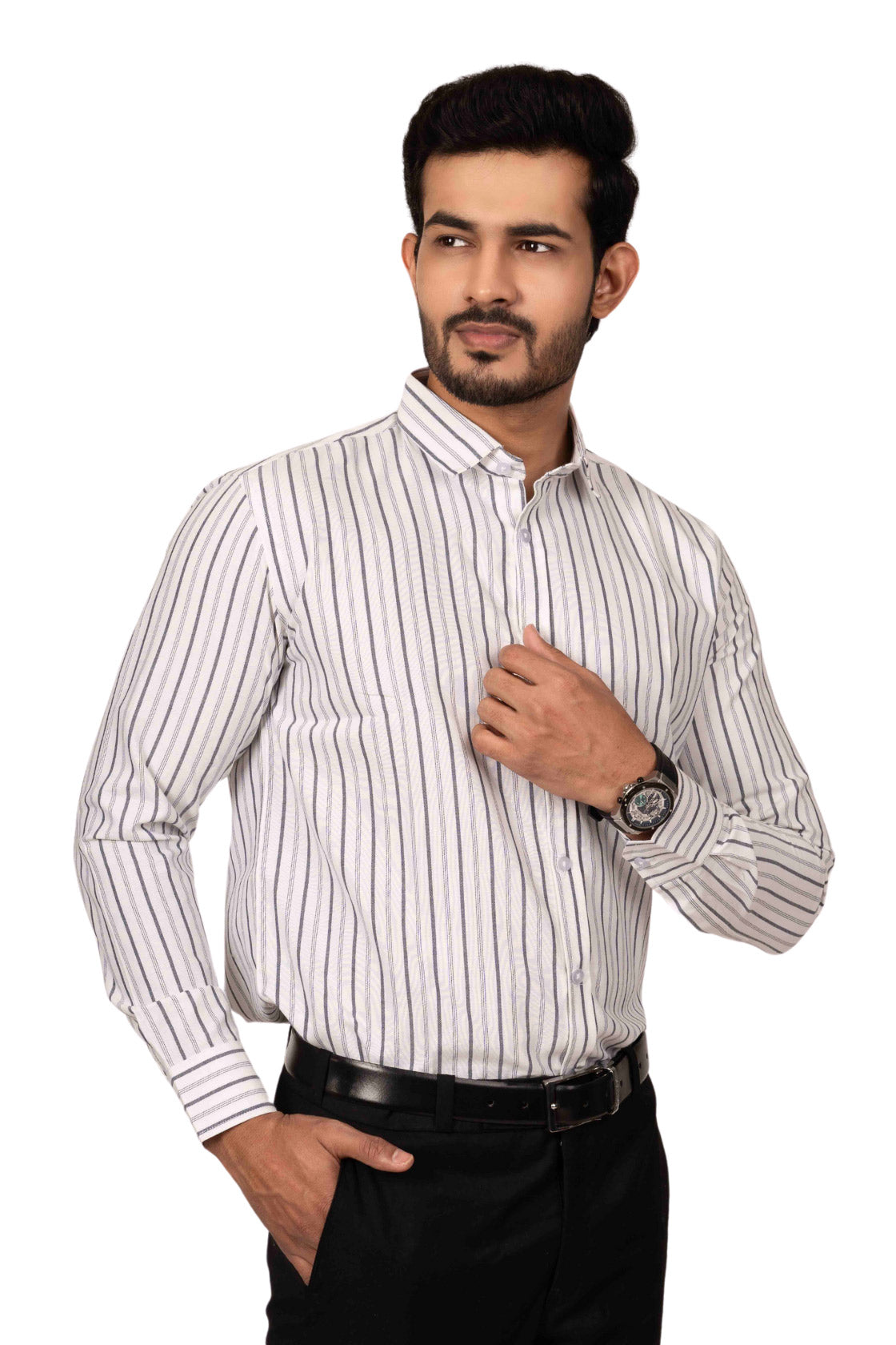 Classic White Men's Shirt With Black And White Stripes