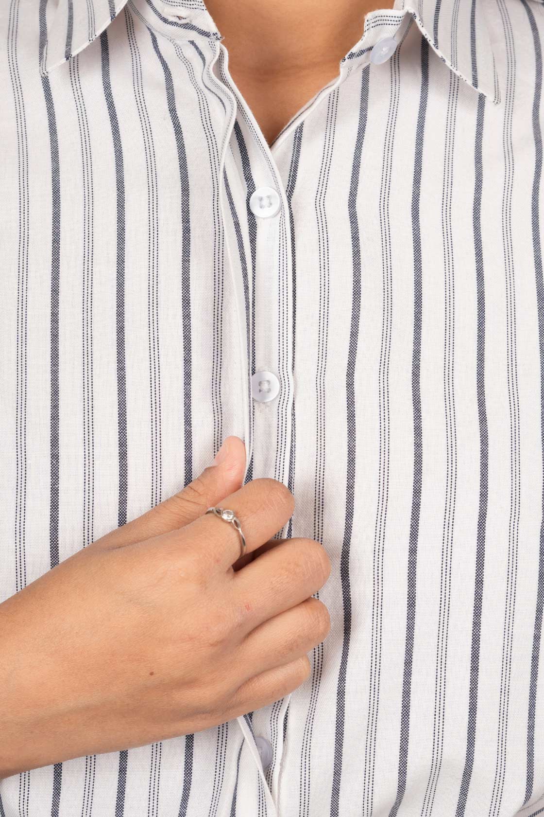 Classic White Women's Shirt With Black And White Stripes