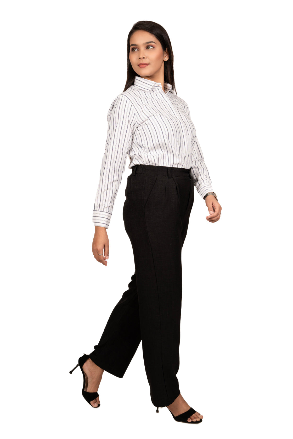 Classic White Women's Shirt With Black And White Stripes