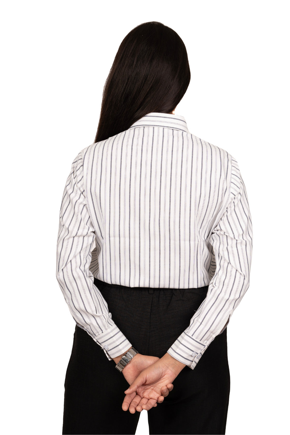 Classic White Women's Shirt With Black And White Stripes