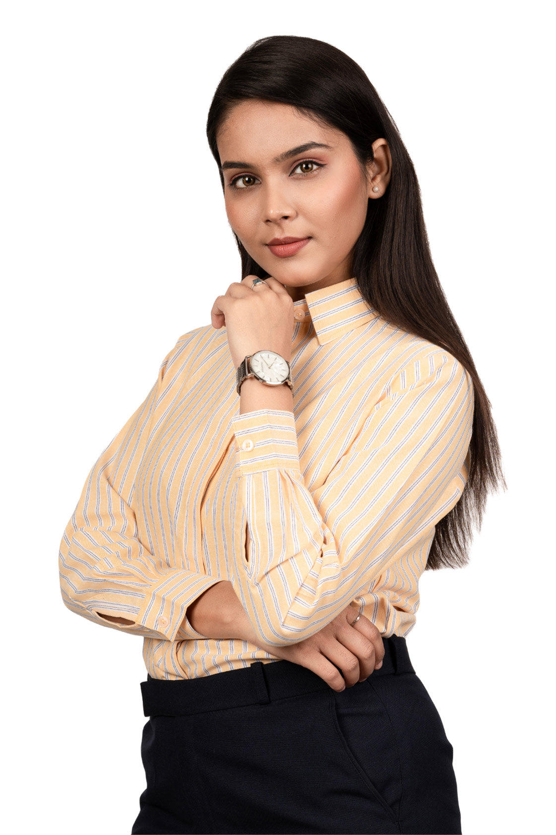 Marigold Yellow Women's Shirt With White Stripes