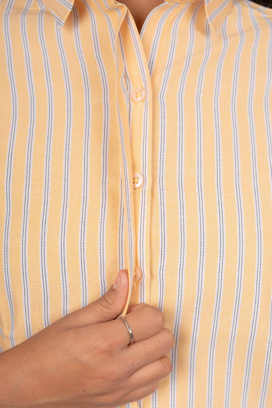 Marigold Yellow Women's Shirt With White Stripes