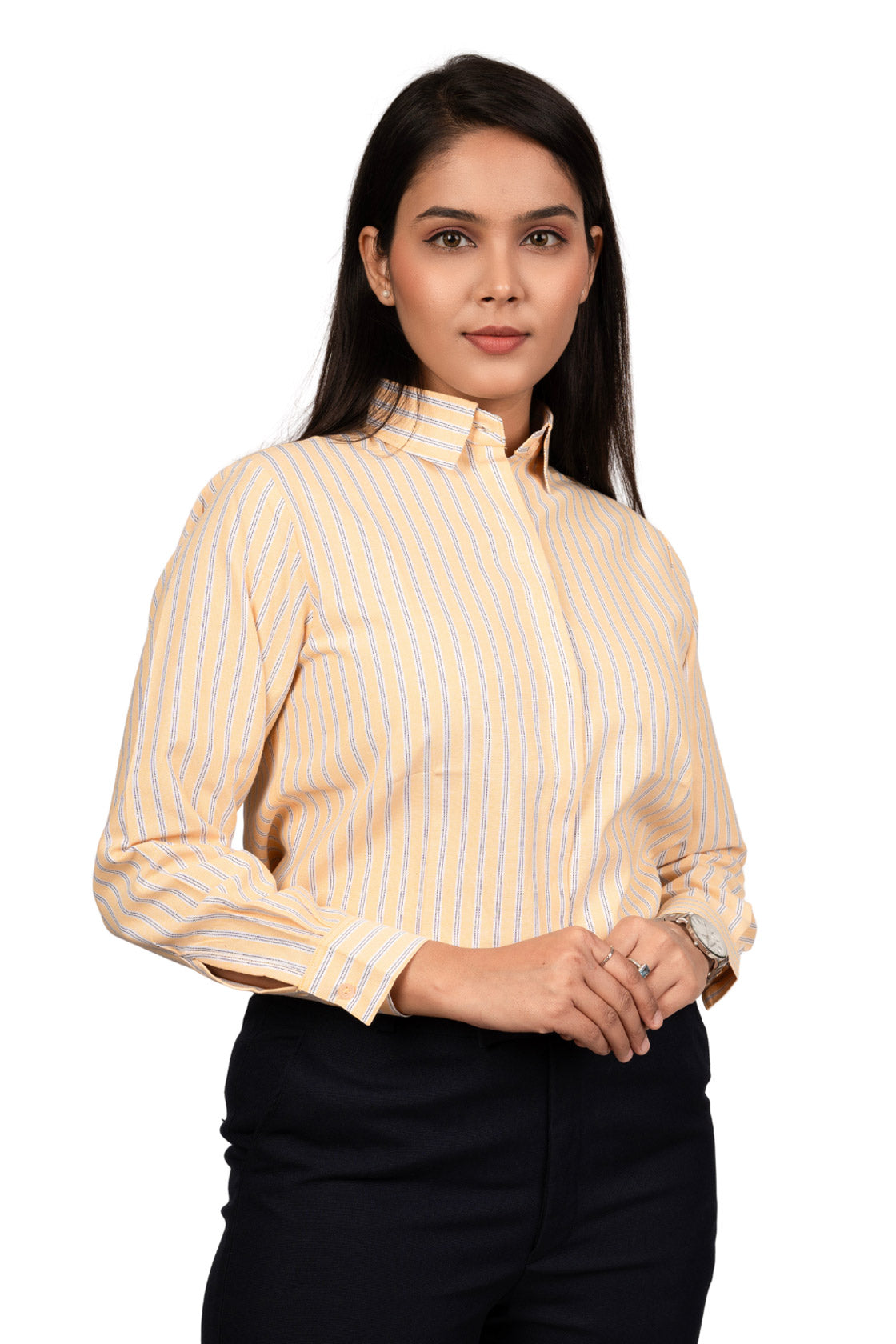 Marigold Yellow Women's Shirt With White Stripes