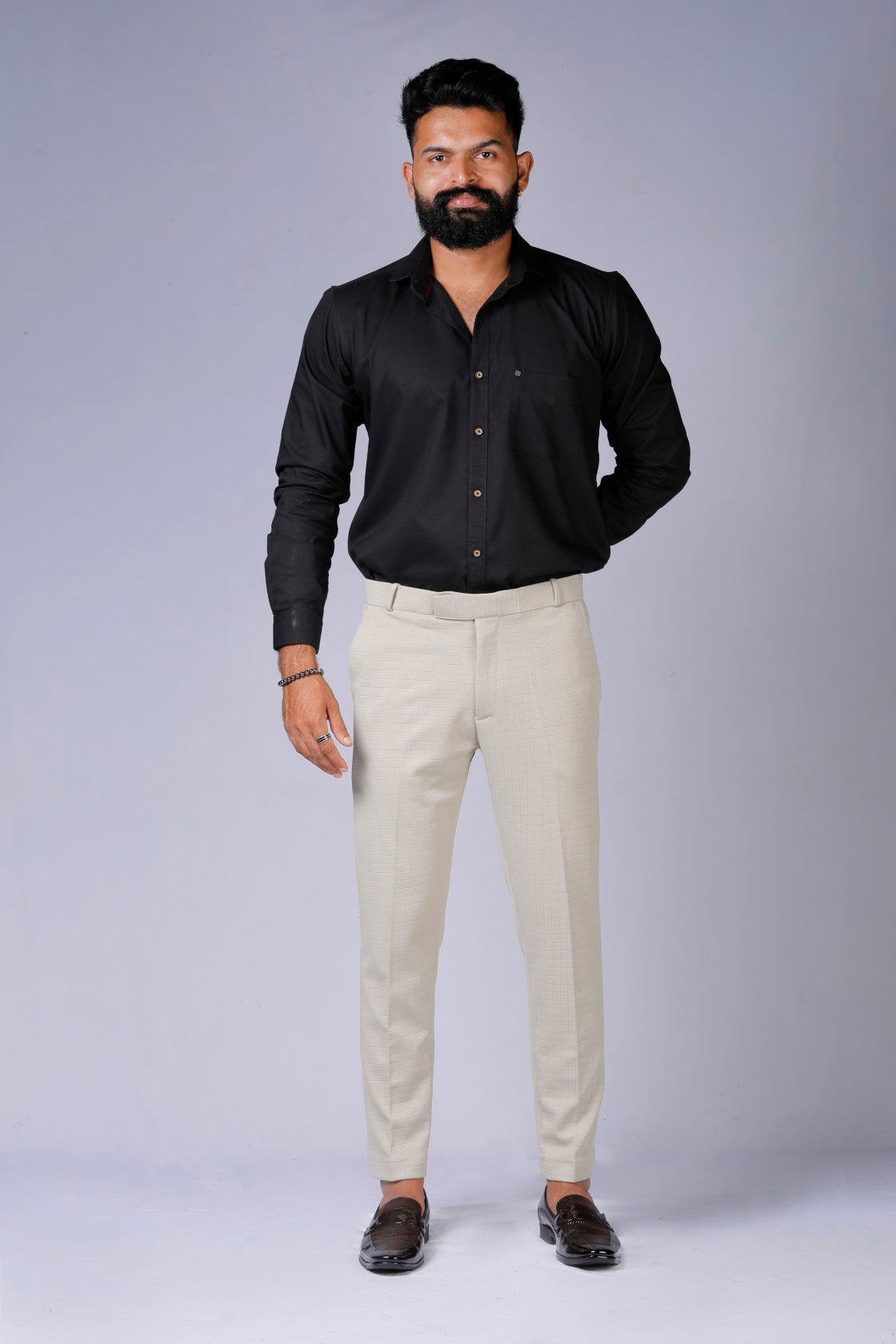 Formal/Casual Wear, Checks Smart Fit Pant Beige