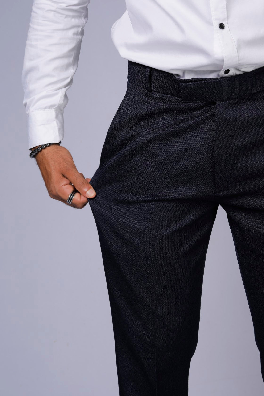 Formal/Casual Wear, Linen Texture Smart Fit Pant Navy Blue