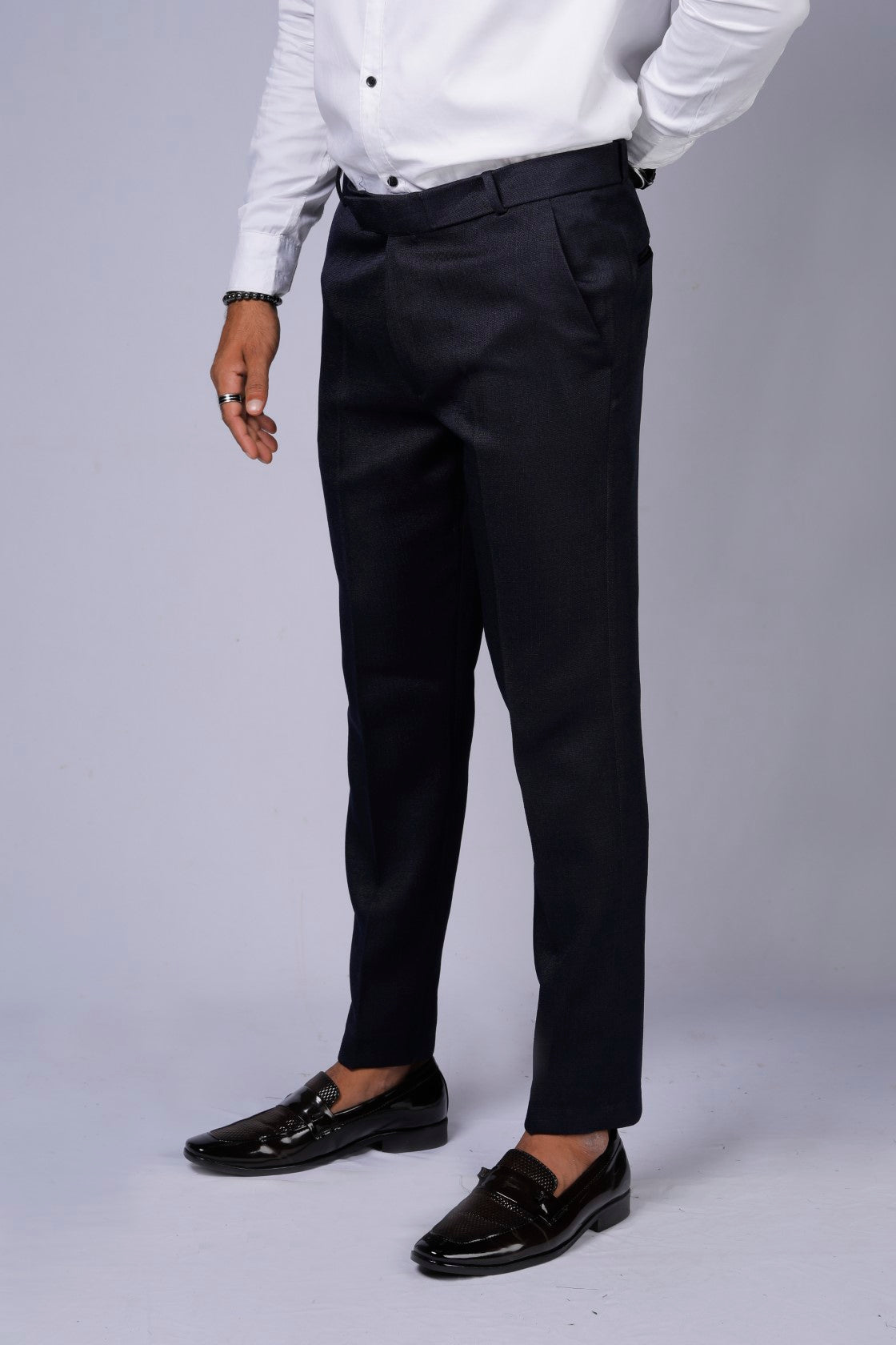Formal/Casual Wear, Linen Texture Smart Fit Pant Navy Blue