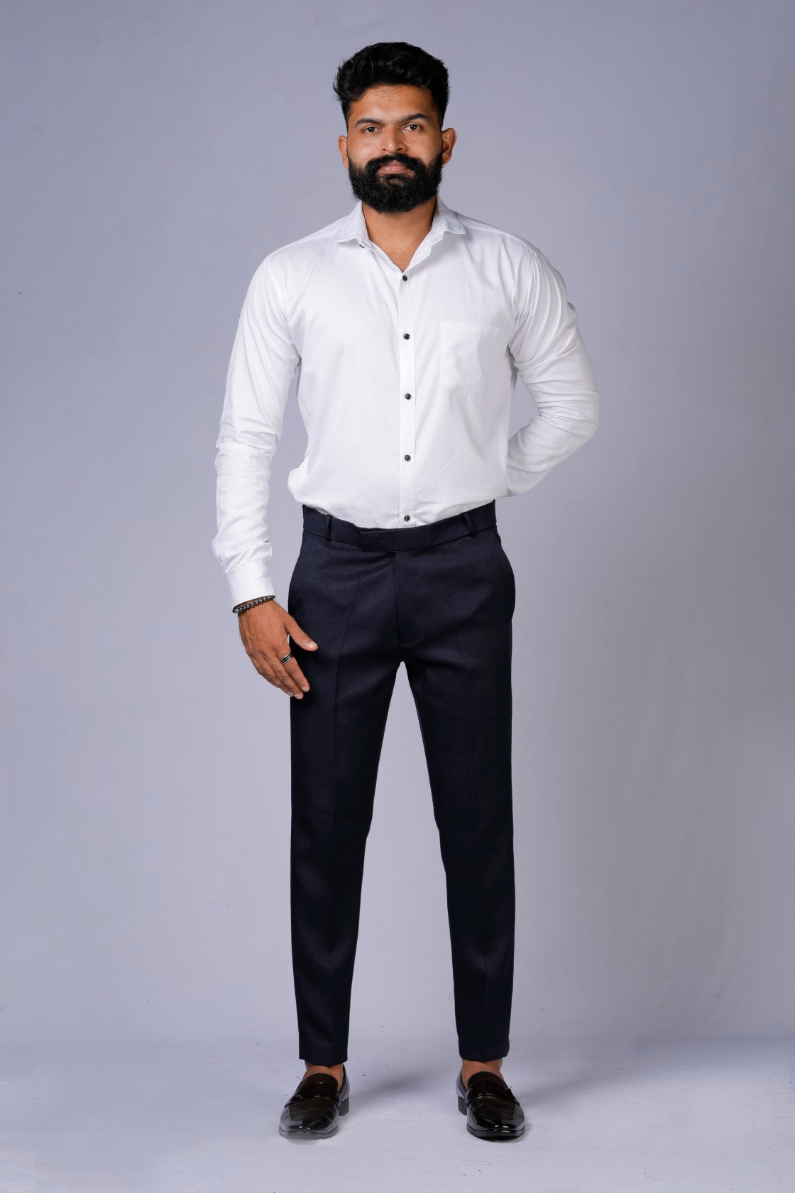 Formal/Casual Wear, Linen Texture Smart Fit Pant Navy Blue