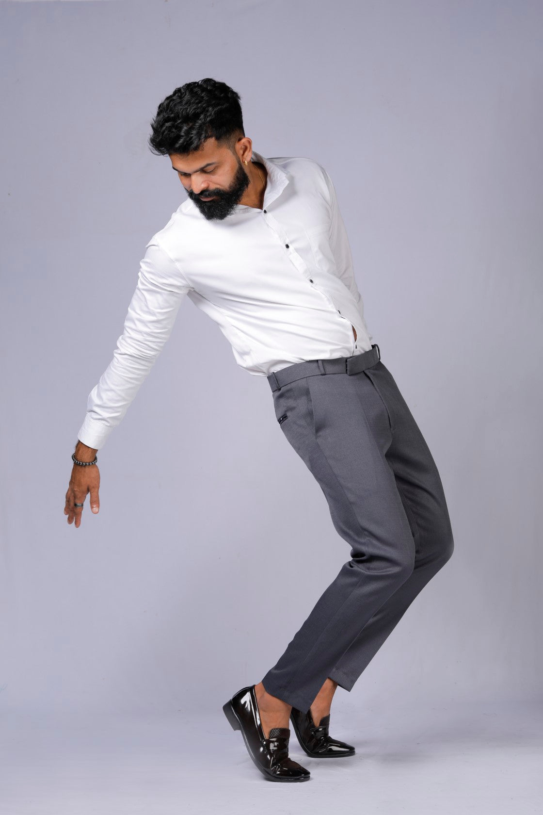 Formal/Casual Wear, Linen Texture Smart Fit Pant Dark Grey