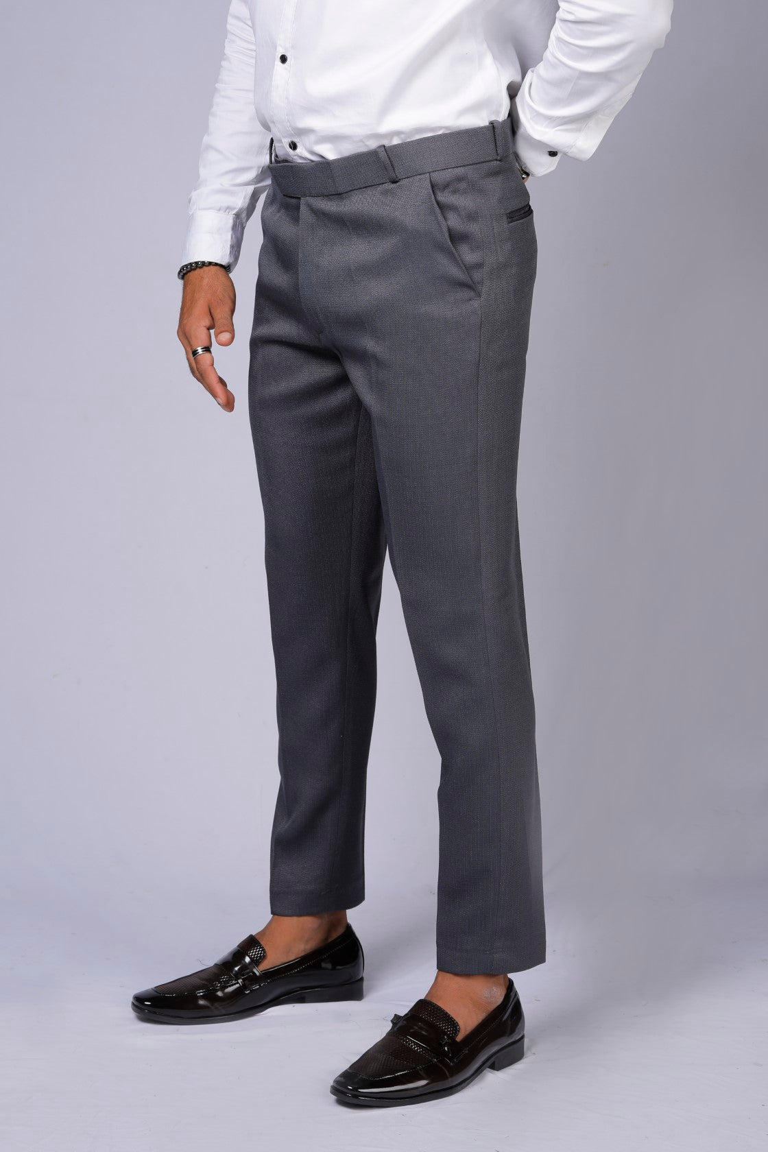 Formal/Casual Wear, Linen Texture Smart Fit Pant Dark Grey
