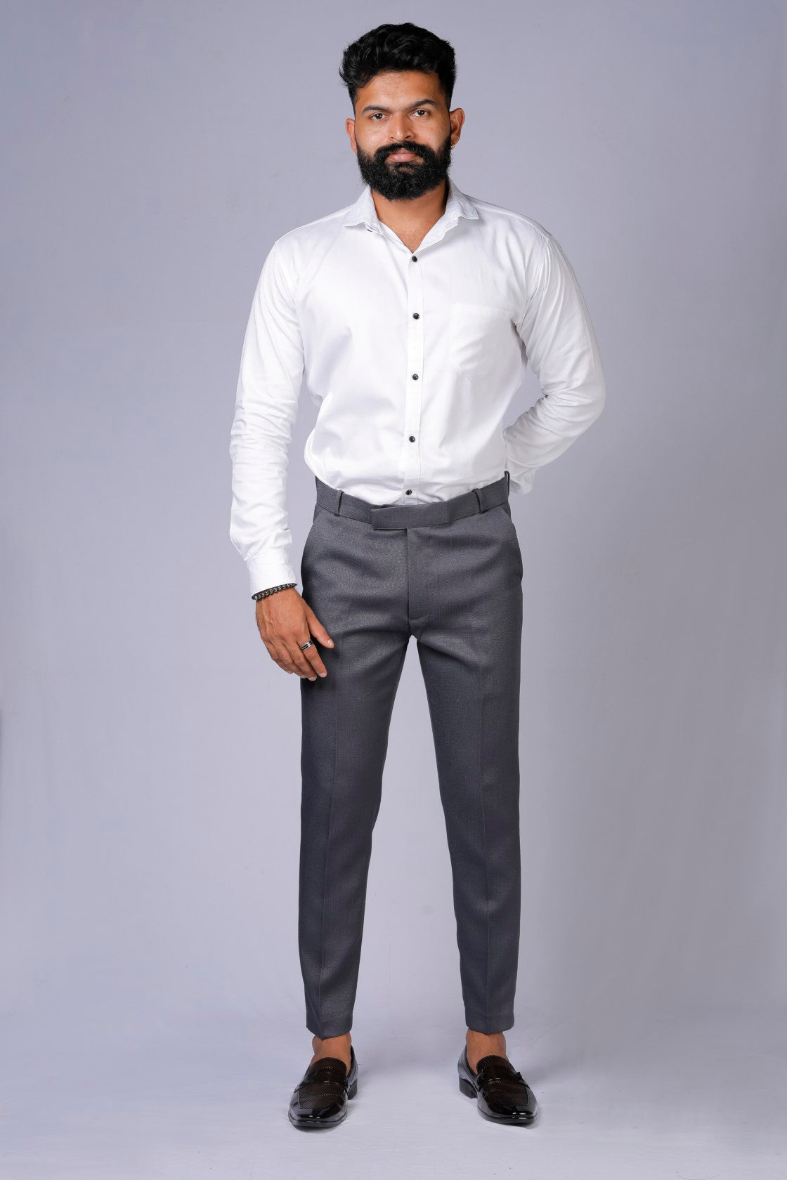 Formal/Casual Wear, Linen Texture Smart Fit Pant Dark Grey