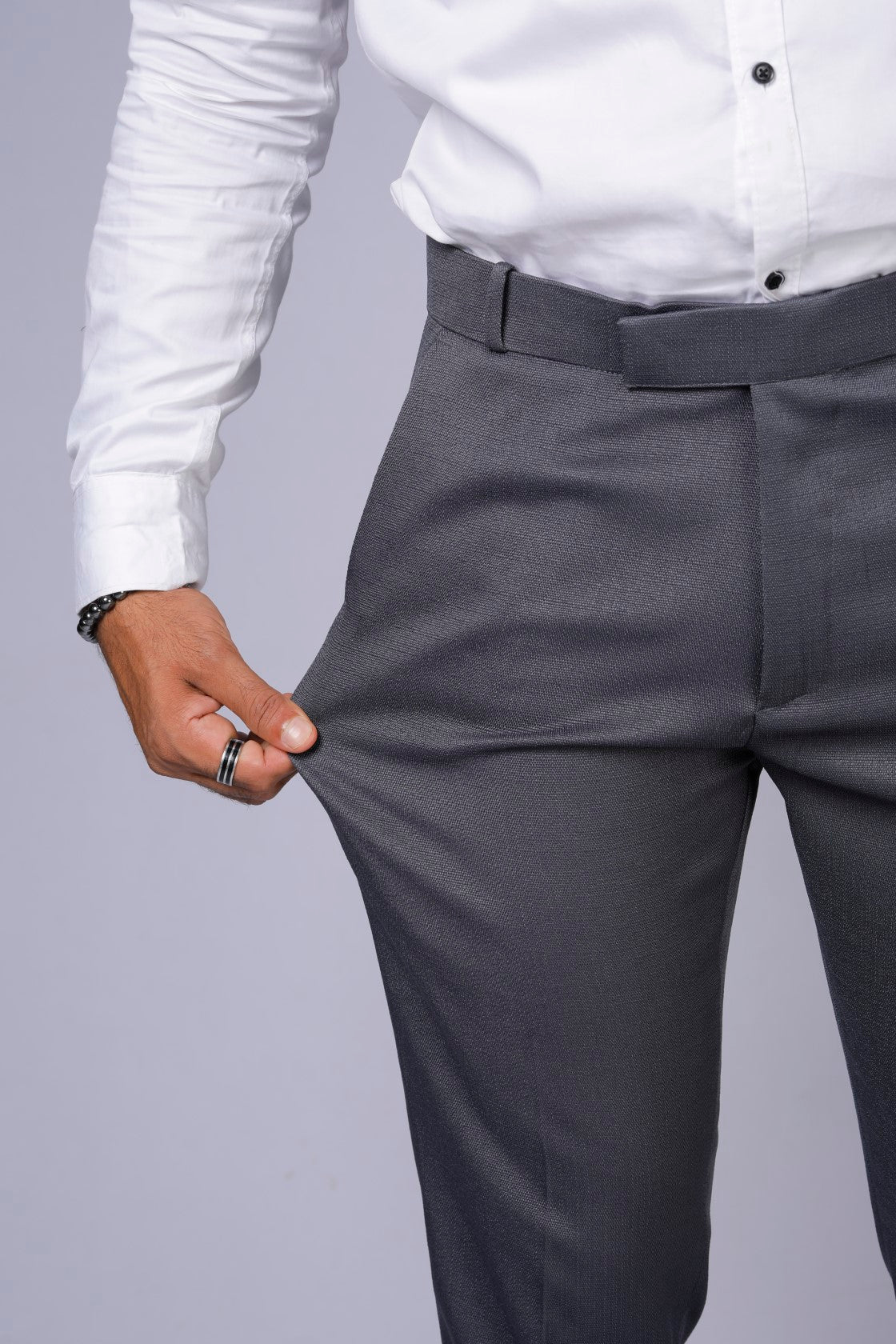 Formal/Casual Wear, Linen Texture Smart Fit Pant Dark Grey