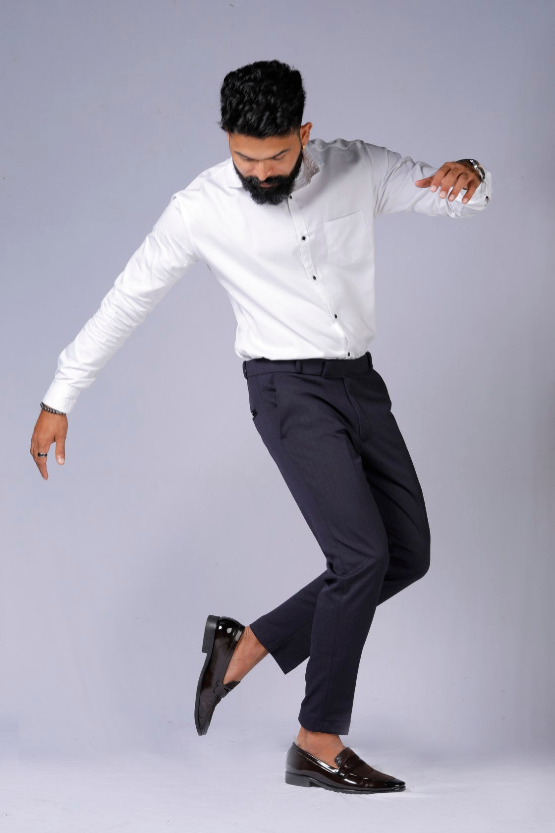 Formal/Casual Wear, Checks Smart Fit Pant Navy Blue