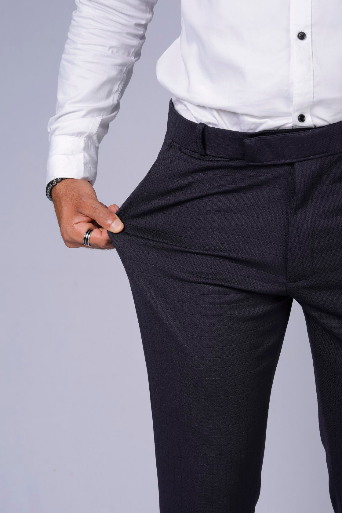 Formal/Casual Wear, Checks Smart Fit Pant Navy Blue