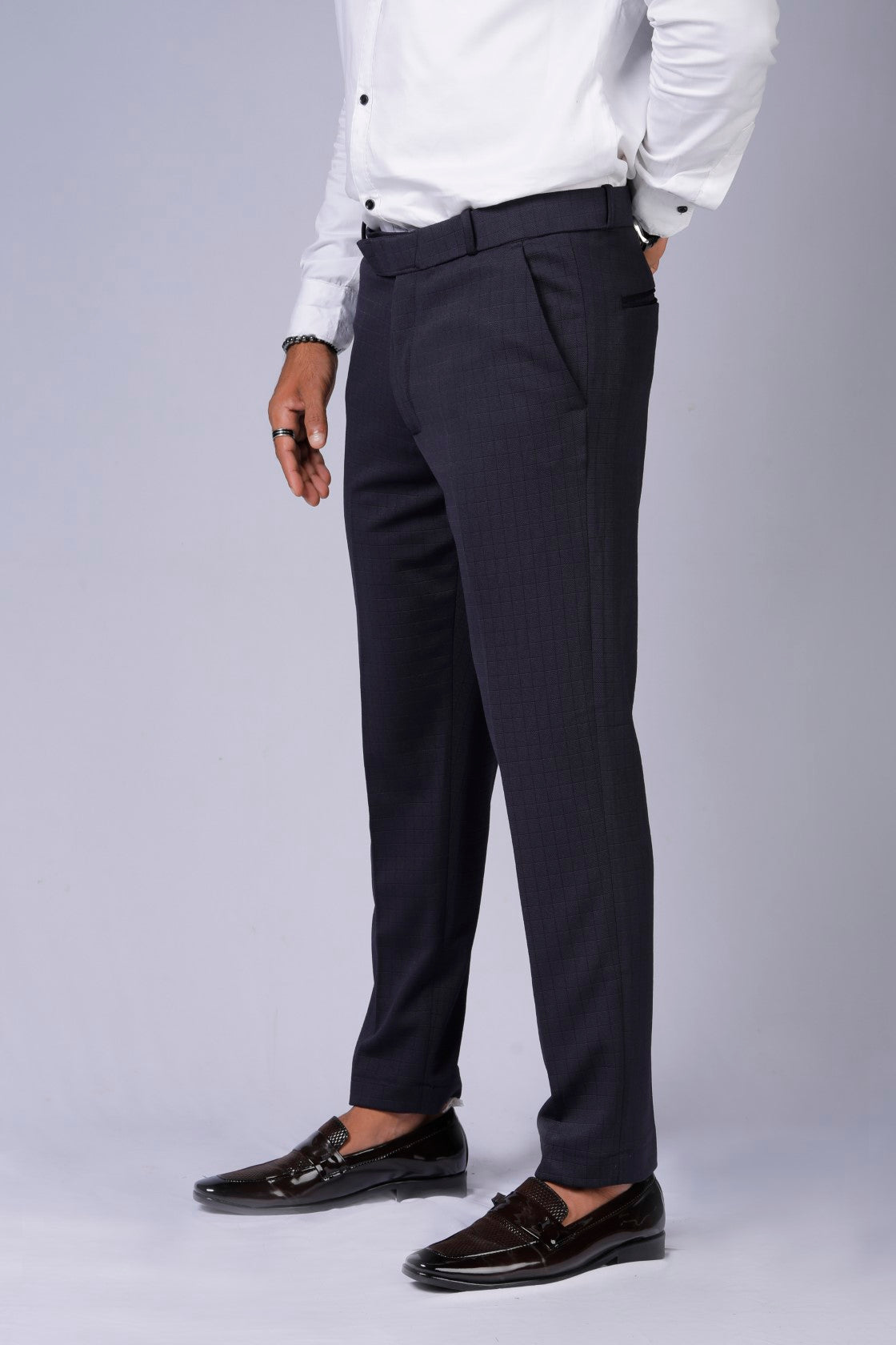 Formal/Casual Wear, Checks Smart Fit Pant Navy Blue