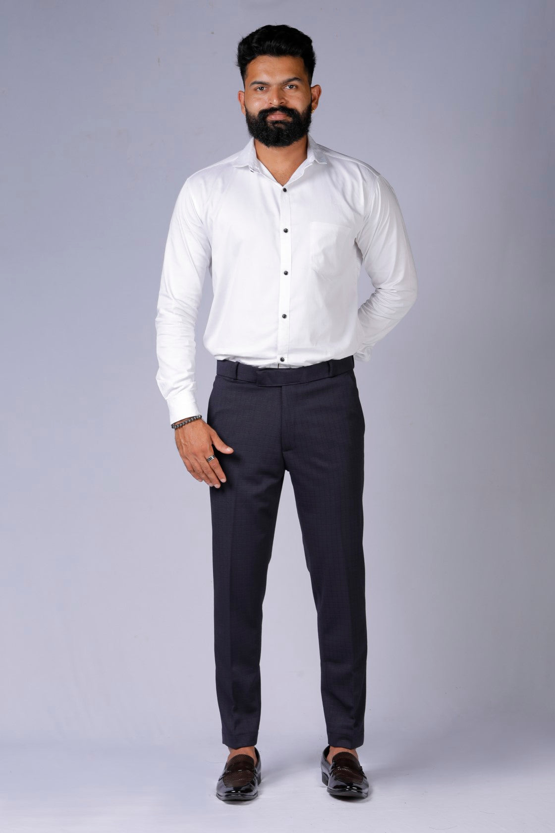 Formal/Casual Wear, Checks Smart Fit Pant Navy Blue