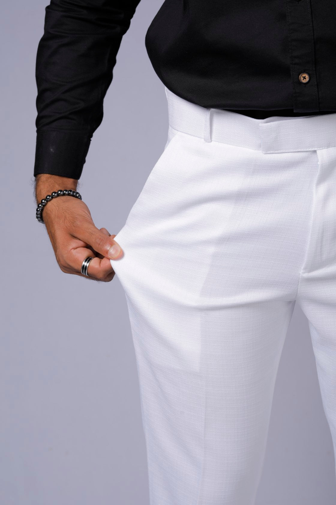 Formal/Casual Wear, Linen Texture Smart Fit Pant White