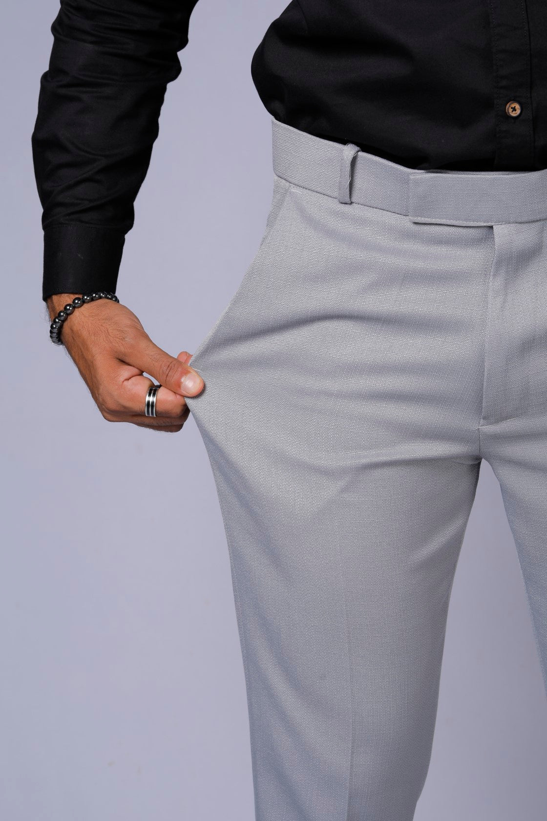 Formal/Casual Wear, Linen Texture Smart Fit Pant Light Grey